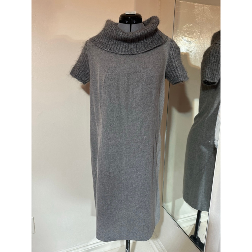 Women's Gossip Grey Wool Blend Cowl Neck Short Sleeve Dress US 10